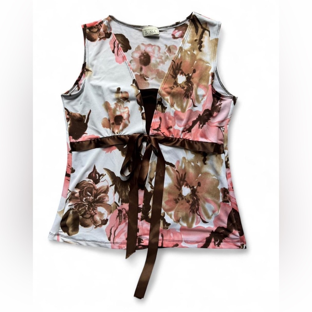 Fairycore Floral Sleeveless Front-Tie Top